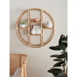 Deko-Wandregal ANDAS "Lundtoft", beige (natur), B:66cm H:66cm T:15cm, Geflecht Rattan, Regale, rund, aus Rattan, Ø 66cm