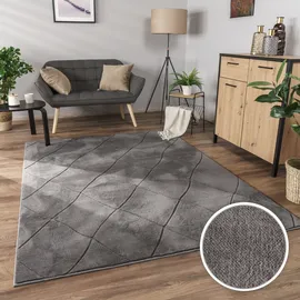 Paco Home Teppich Wohnzimmer Schlafzimmer Kurzflor, Uni Farben, 3D-Design, Rauten Muster, besonders weich
