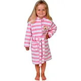 Wörner Kinderbademantel Teddy Ringel rosa, Langform, Baumwoll-Webfrottier, Kapuze, Gürtel, Streifenmuster, mit Stickerei, mit Tasche, maschinenwaschbar rosa 98/104 | 65 cm