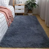 XUEDNGM Waschbarer Teppich Shaggy Teppich 110 x 300 cm Waschbar Flauschig Weich rutschfest Moderne Deko Hochflor Waschbarer Teppich rutschfest Fellteppich für Wohnzimmer, Schlafzimmer, Grau