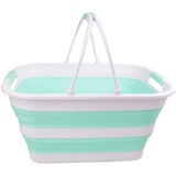 SAMMART 29 l zusammenklappbare Wanne mit Griff, tragbarer Picknickkorb, platzsparender Aufbewahrungsbehälter, Wasserkapazität 24 l (Weiß/Hellgrün)