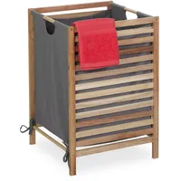 Relaxdays Relaxdays, Natur/grau Wäschekorb Holzgestell, 60 L Stoffbeutel, HxBxT: 63,5 x 43 x 43 cm, ohne Deckel, Wäschesammler, Holz