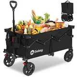 Sekey XL Bollerwagen Faltbar 150L 150KG mit Bremsen, Faltbarer Bollerwagen Handwagen Geländereifen, Zusammenfaltbar aus 4 Richtungen, Verstellbarer Handgriff, XL-G 4014, Schwarz