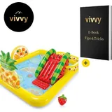 Famanu Kinderpool mit Rutsche - Spielpool für unvergesslichen Spaß - 2 in 1 - Fun & Fruit - 493L