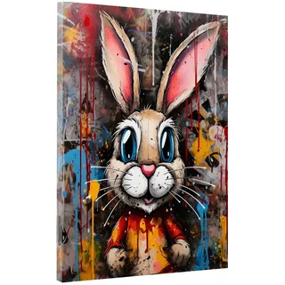 Hase Pop Art Leinwandbild Wandbild Kunstdruck XXL Deko abstrakt Größe 75x100x4cm
