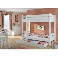 Erst-Holz Hochbett Kiefer weiß 90x200 Etagenbett stabil teilbar Rollrost Bettkasten 60.16-09WT100MS1