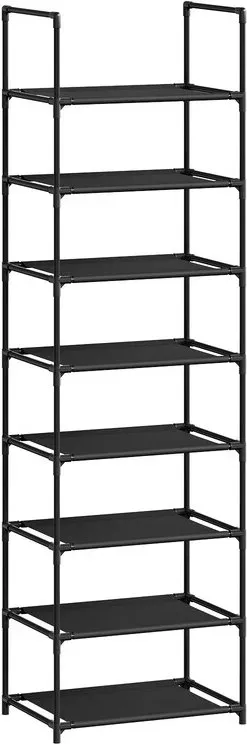 WOLTU Schuhregal, 8-stufige Schuhaufbewahrung, Schmales Regal für Flur/Wohnzimmer/Korridor, Metallrahmen, Kompakte und abnehmbare Regalböden, 41x28x140cm, Schwarz