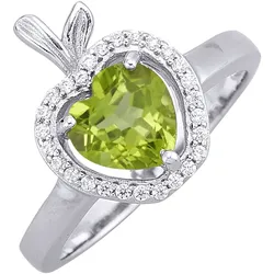 Fingerring FIRETTI "Schmuck Geschenk Silber 925 Damenring Ring Apfel Herz" Gr. 62, grün (silberfarben, peridot, kristallweiß, peridot, kristallweiß), Fingerringe, Damen, 62, Silber 925 (Sterlingsilber), 2,5mm, mit Peridot, Zirkonia (synth.)