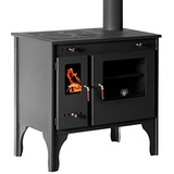 EEK A+ Kaminofen mit Backfach und Herdplatte Eco Retro Holzofen 7 kW Kamin Ofen Dauerbrandofen Werkstattofen Schwedenofen Hüttenofen Heizofen