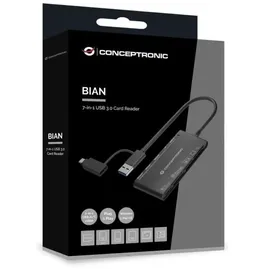 Conceptronic BIAN03B Usb/usb C Externer Kartenleser, - Black