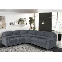 Ecksofa EGOITALIANO "Doris, modernes Designerecksofa in hochwertigen Microfaserqualitäten", grau (charcoal), B:266cm H:90cm T:246cm, Luxus-Mikrofaser BLUSH (100% Polyester) ist ein innovatives Mikrofasergewebe mit wasser- und fleckenabweisenden Eigenschaften. Sie verhindert das Eindringen von Flüssigkeiten und Ölen in das Textilgewebe. Mit einer neutralen Seifenlösung können Flecken von Kaffee, Tee, Wein, Fruchtsaft, Marmelade, Schokolade, Ketchup und anderen eiweiß- und fruchtsäurehaltige Lebensmitteln entfernt werden. Anschließend mit klarem Wasser ausspülen bzw. nachwischen. Mit einer Vorbehandlung mit Ethylalkohol und einer anschließenden Behandlung mit neutraler Seifenlösung können auch Flecken durch Kugelschreiber, Filzstiften, Kaugummi und Ölen entfernt werden. Anschließend mit klarem Wasser auswaschen bzw. nachwischen. Bitte beachte, dass die Fleckenentfernung unverzüglich nach Verschmutzung durchgeführt werden muss, um ein zufriedenstellendes Ergebnis zu erreichen., Sofas, edle Detailverarbeitung, wahlweise fleckenabweisend oder in Lederoptik