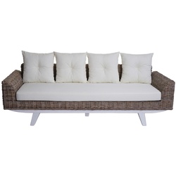 Sofa MCW-M32, 4-Sitzer Couch Rattansofa Loungesofa mit Kissen, 209cm Kubu Rattan natur Stoff/Textil Polster creme