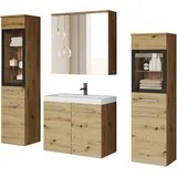 WELLTIME Badmöbel-Set »MADRIT II, Schrank mit Waschbecken, 2 Hänger, Spiegelschrank, (Komplett-Set, 5-St), Hängende Badmöbel mit Glaseinsätzen – in vielen Farben erhältlich