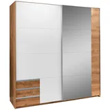 180 x 198 x 64 cm Plankeneiche Nachbildung/weiß mit Spiegel und Schubladen