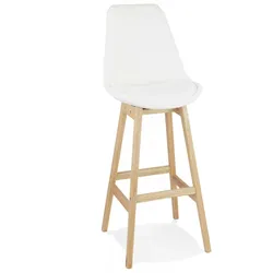 Barhocker Holz Textil | Skandinavischer Sitzhocker mit Rückenlehne | Barstuhl Beige Weiß für Küche Bar | Skandinavischer Stil | Kadima Design