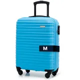 WITTCHEN Reisekoffer Handgepäck Kabinengepäck Rollkoffer Kabinenkoffer Kleiner Koffer Trolley Hartschale aus ABS 4 Spinner-Rollen Zahlenschloss Groove Line Größe S blau Lufthansa/Eurowings/Ryanair