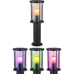 Smart RGB LED Stehlampe Garten dimmbar Sockelleuchte Außenlampe schwarz Wegeleuchte, Glas Edelstahl, 8,5W 806lm warmweiß - kaltweiß, DxH 14,3x45 cm
