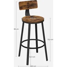 VASAGLE Barhocker 2er Set ergonomisch Holz Metall 2er Set  Braun/Schwarz