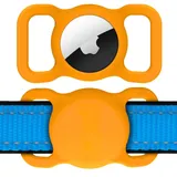 Hundehalsband Halter für AirTag - Hülle GPS Tracker für Haustiere - Silikon Anti-Lost Hund Katze Halsband Schutzhülle Airtags - Klein und Kompakt (Orange)