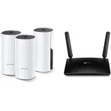 TP-Link Deco M4 Mesh WLAN Set (3er Pack), AC1200 Dual Band Router & Repeater (bis zu 370m2, 6X Gigabit Ports) weiß & Archer MR600 AC1200 LTE Router Dualband 4G + Cat6-Gigabit-WLAN Router, schwarz