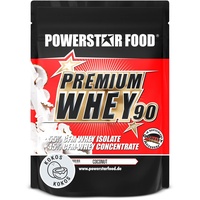 Powerstar PREMIUM WHEY 90 | 90% Protein i.Tr. | Whey-Protein-Pulver 850 g | Made in Germany | 55% CFM Whey Isolat & 45% CFM Konzentrat | Eiweiß-Pulver zum Muskelaufbau | Low Carb | Coconut