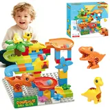 Murmelbahn Bauklötze Dinosaurier Set, 68 teiliges Interaktive Kugelbahnen Labyrinth Spiel Kompatibel Konstruktionsspielzeug, STEM Pädagogisches Geschenk für Kinder Alter von 3+ Jahren
