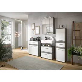 WELLTIME Waschbeckenunterschrank WELLTIME "LUCCA, TOPSELLER, Breite 60 cm, 2 Schubkästen, hochwertige MDF Front", weiß (rauchsilber nachbildung, weiß hochglanz tiefzieh), B:60cm H:57cm T:34cm, FSC-zertifizierter Holzwerkstoff, Schränke, Waschbeckenunterschrank,