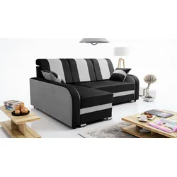 Robin BARI Ecksofa mit Schlaffunktion, Sofa mit Schlaffunktion, Schlafsofa mit Bettkasten und Kissen, Freistehende Eckcouch in L-Form (Silver)