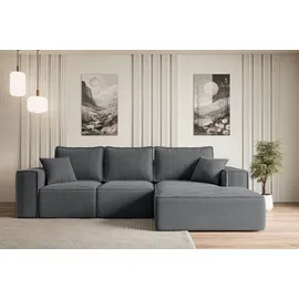 altdecor Ecksofa Cord 2-Sitzer Dunkelgrau