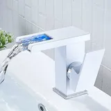 Ccykxa - Wasserfall-LED-Badezimmer-Wasserhahn (weiß), Wasserfall, heiß, kalt, Aufsatzwaschbecken, Waschbecken, Badezimmer-Wasserhahn