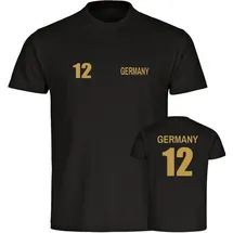 multifanshop Kinder T-Shirt - Germany - Trikot Nummer 12 Gold - Druck gold metallic - Kind
