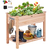 Vevor Hochbeet Holz Pflanzkübel mit Ablage Blumenkasten 75kg Tragfähigkeit Garten Pflanzkasten Terrassen Gemüsebeet Gartenbeet Pflanzbeet 86x46x76cm ideal für den Anbau von Gemüse Obst Kräutern