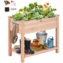 Vevor Hochbeet Holz Pflanzkübel mit Ablage Blumenkasten 75kg Tragfähigkeit Garten Pflanzkasten Terrassen Gemüsebeet Gartenbeet Pflanzbeet 86x46x76cm ideal für den Anbau von Gemüse Obst Kräutern