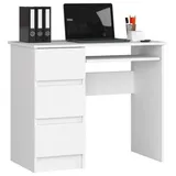 Roysson Home Computertisch Computertisch Schreibtisch 90cm 3 Schubladen Links Weiß ZEUS weiß