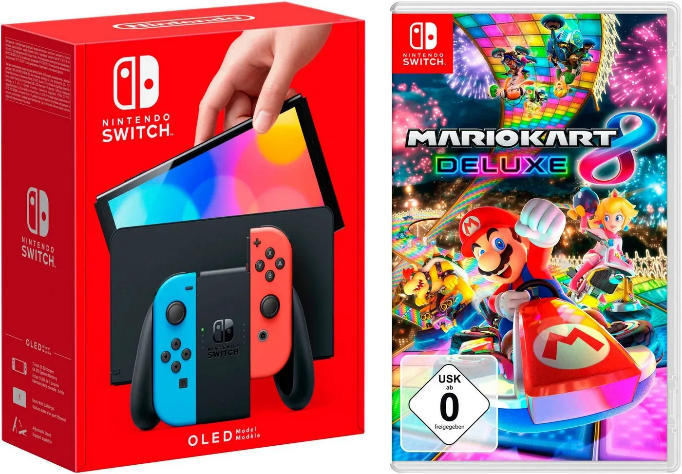 Preisvergleich Produktbild Nintendo Switch OLED + Mario Kart 8 Deluxe blau|rot|schwarz