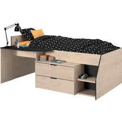 Hochbett »Milky«, mit kleiner Arbeitsfläche und kleiner Kommode, extra Stauraum, eichefarben / schwarz, , 89209955-0