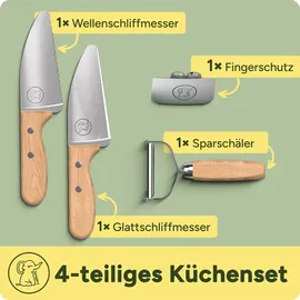 kibbidea Kindermesser Set 7-tlg. Edelstahl mit Buchenholzgriffen
