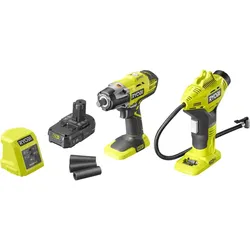 Ryobi Akku-Radwechsel Set 18V R18IWPI-115G | 18 V Akku-Schlagschrauber & Kompressor| Reifenwechsel
