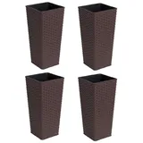 KMND Blumentopf Groß Blumentopf Gross Innen Quadratisch Hoch mit Einsatz Rattan 27x27x51 cm PP Kunststoff Dunkelbraun 4er Set 20803