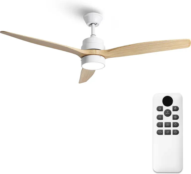 Parrot Uncle 132 cm Deckenventilator mit LED-Licht und Fernbedienung, helles Holzdekor