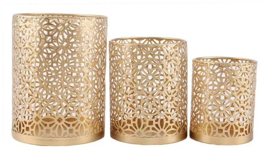 Windlicht Set Olleros gold 16cm 3 Stück