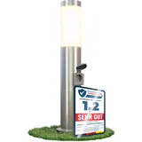 linovum BOSEA-S Außenleuchte mit Steckdose & E27 Sockel - Energiesäule 50cm Edelstahl Außenbereich Stromsäule mit Licht IP44