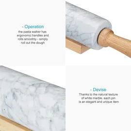 Intirilife Nudelholz aus Marmor mit Ablage in Weiß - 46.5 cm - Teigrolle, Backrolle, Wellholz, aus natürlichem Marmor,