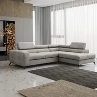 Fun Möbel Ecksofa Schlafsofa AMADEO Stoff Anafi Sandgrau Ottomane