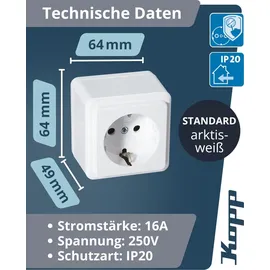 Kopp Schuko-Steckdose Aufputz Arktisweiß 1 St.