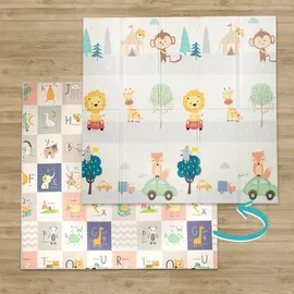 Paco Home Spielmatte Krabbelmatte Baby Matte Faltbar Abwaschbar Wendbar Tier Motiv - Bunt