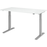 HAMMERBACHER elektrisch höhenverstellbarer Schreibtisch weiß rechteckig, C-Fuß-Gestell silber 160,0 x 80,0 cm