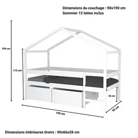 le quai des affaires Hausbett, Mika mit Schubladen & Kinderbett 90x190 - Weiß, - Weiß