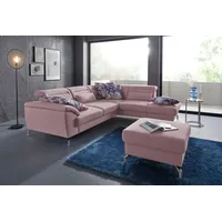 Ecksofa SIT & MORE "Percy L-Form" Sofas Gr. B/H/T: 270cm x 77cm x 235cm, Feinstruktur, Ottomane rechts, mit satiniertem Nickelfuß, rosa (altrosa) 12 cm Fußhöhe, Sitztiefenverstellung, wahlweise in 2 Fußfarben