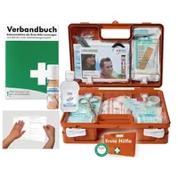 HM Arbeitsmedizin Verbandskoffer/Verbandskasten (K) Typ CS - Erste Hilfe nach aktueller DIN 13157 für Betriebe -DSGVO- INKL. PERFORIERTEM VERBANDBUCH + Hygiene-Gel & Sprühpflaster